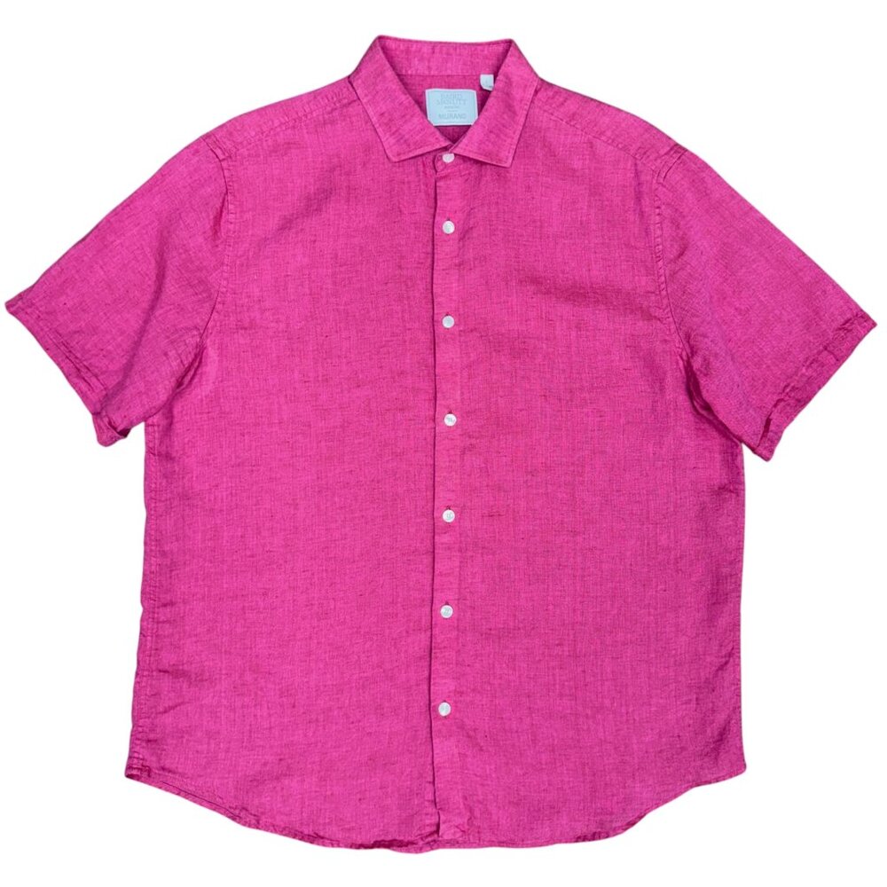 EUC Men's BAIRD MCNUTT Murano Linen Short Sleeve Shirt‎ Fuscia | Size L